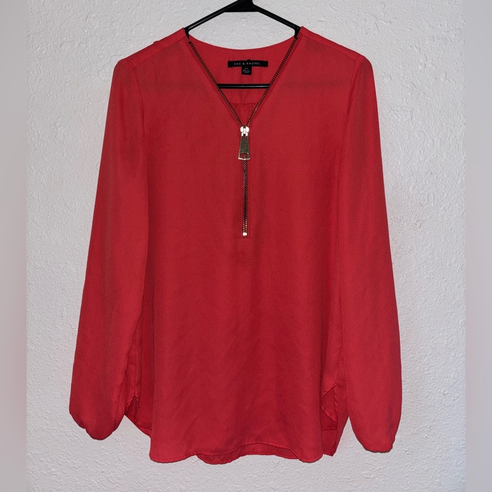 Zac & Rachel Vibrant Pink Long-Sleeve Zip Front Top